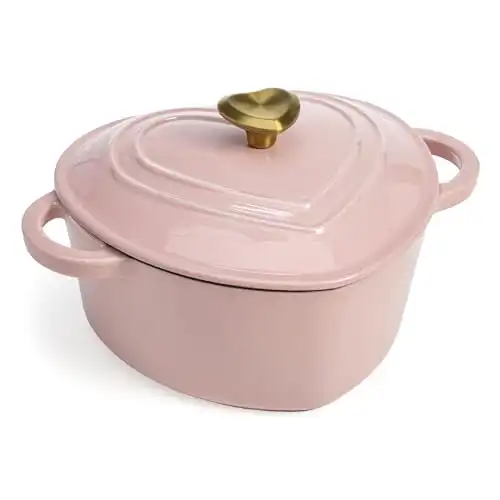 Enameled Cast Iron Dutch Oven Heart-Shaped, Dual Handles, 2-Quart, Pink