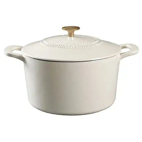 MARTHA STEWART Gatwick 7 QT Enamel Cast Iron Dutch Oven, Linen w/Gold Knob