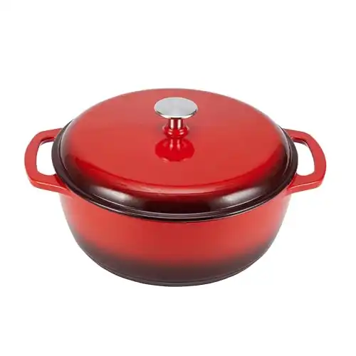 Amazon Basics Cast Iron Dutch Oven Pot with Lid, Enameled, Round, Dual Handles, Heavy-Duty, Small, 4.3-Quart, Red