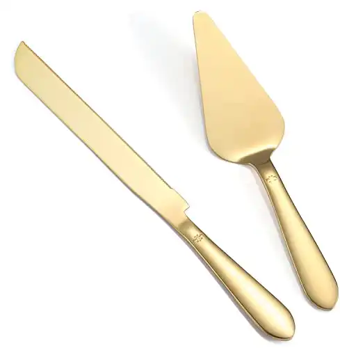Elegant Cake Knife and Server Set, 2 Pcs, Gold