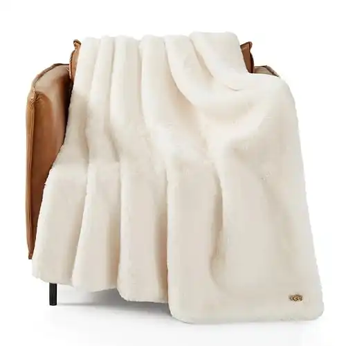 Euphoria Plush Faux Fur Reversible Throw Blanket, 50 x 70-Inch, Snow