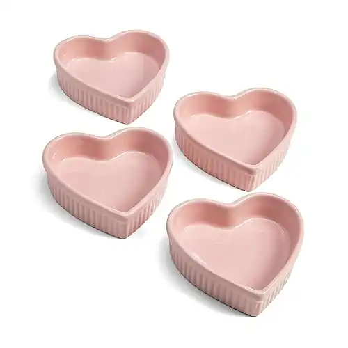 Heart Shaped Ramekin Mini, 4-Piece Set, Pink