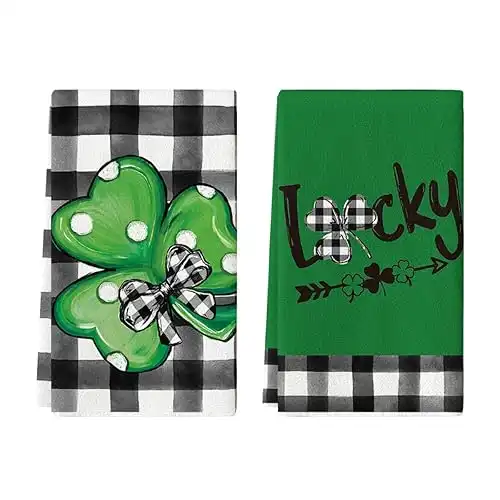 Shamrocks Lucky St.Patrick's Day Kitchen Towels Dish Towels, 18x26 Inch Set of 2
