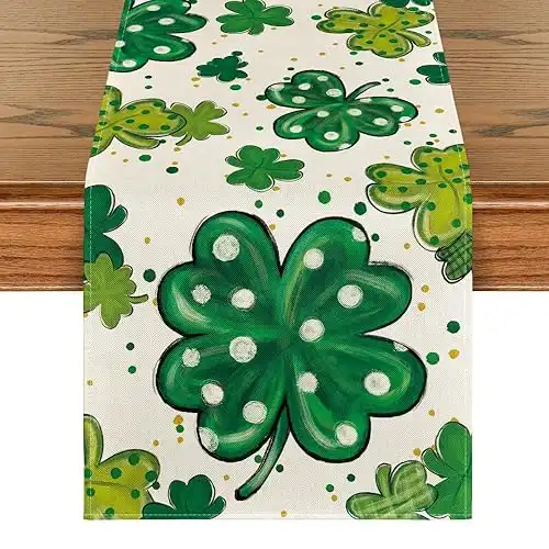 Watercolor Shamrock St. Patrick's Day Table Runner 13 x 72 Inch