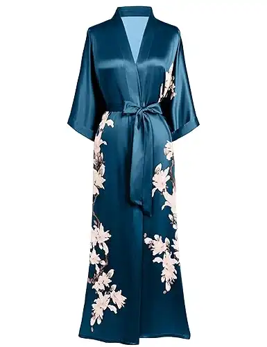 BABEYOND Kimono Robe Cover up with Box Long Floral Satin Sleepwear Silky Bathrobe Bachelorette Robe