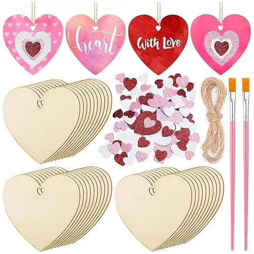 3" Wooden Heart Slices Ornaments - Valentines Day Crafts (30 Pcs )