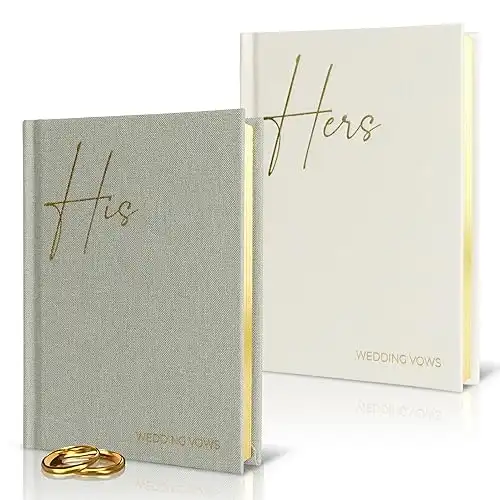 Elegant Linen Wedding Vow Books With Gold Foil Lettering