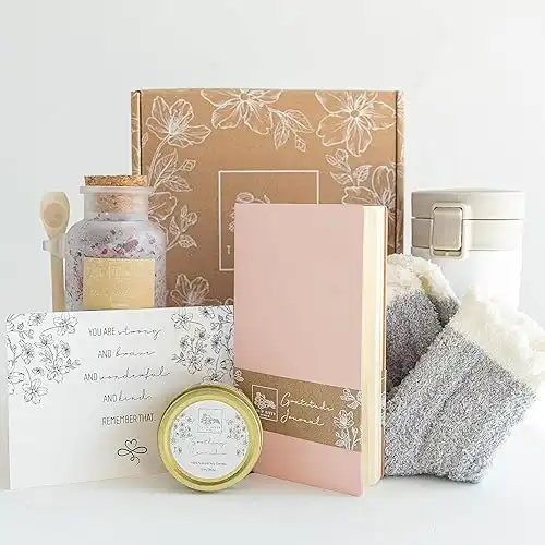 Self Care Gifts for Women – Gratitude Journal, Coffee Mug, Candle, Socks, Bath Salt, and Inspirational Card