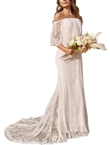 Lace Beach Wedding Dresses for Bride 2025 Bohemian Bridal Dress Wedding Gowns for Women Ivory Boho Wedding Dress Size 14