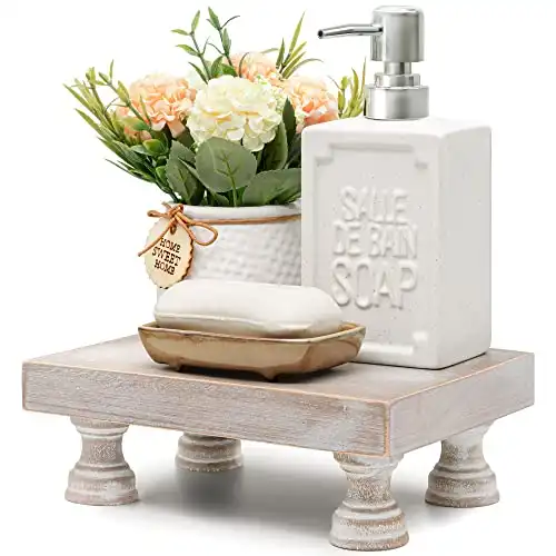 Farmhouse Riser for Room Decor: Rustic Bathroom Counter Tray and Kitchen Decor (Natural Wood)
