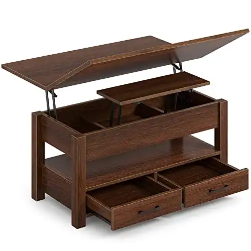 Multi-Function Convertible Coffee Table with Drawers and Hidden Compartment, Coffee Table Converts to Dining Table for Living Room, Home Office,Espresso