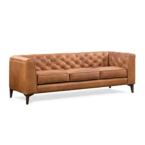 Poly & Bark Essex Leather Couch 89-Inch Sofa with Tufted Back - Full Grain Leather Couch with Feather-Down Top
