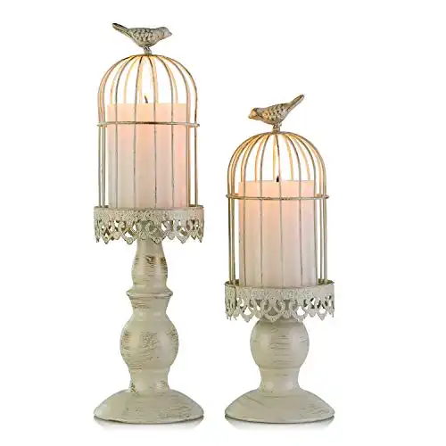 Birdcage Candle Holder, Distressed Ivory