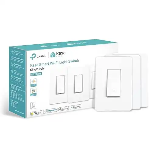 Smart Light Switch, Single Pole, Neutral Wire Required, Works with Siri, Alexa and Google Home, 3-Pack