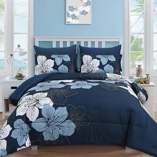 Comforter Set Queen Size, 7 Pieces Bed in a Bag for All Seasons