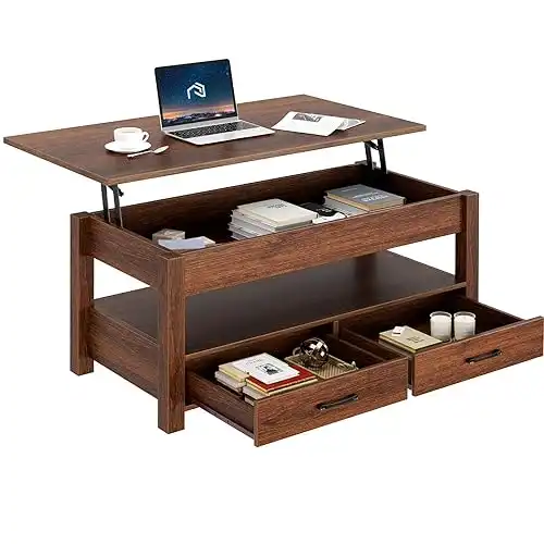 Lift Top Coffee Table with Drawers and Hidden Compartment, Espresso