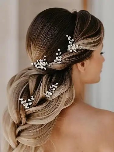 5 Pieces Bride Hair Pins Wedding Pearl Rhinestone