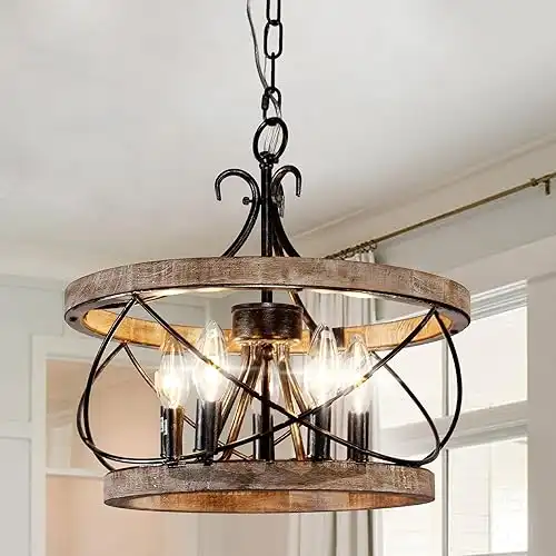 5-Light Wood Chandelier Light Fixture, 15.7" French Country Rustic