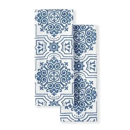 Martha Stewart Dual Purpose Kitchen Towel 2-Pack Set, Strie Medallion, 16"x28"