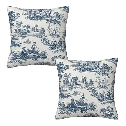 French Country Blue and White Throw Pillow Covers 18x18 Set of 2