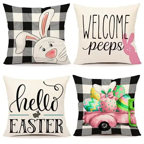 Spring Farmhouse Easter Decorative Pillows, 18x18, Set of 4