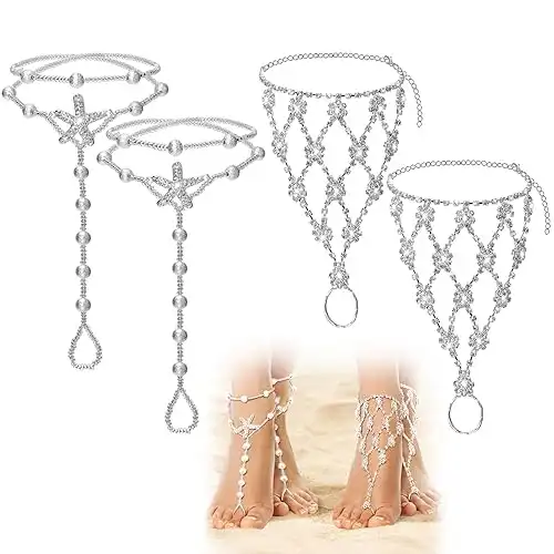2 Pairs Barefoot Sandals- Beach Anklet Chain with Starfish for Women Lady's Beach Wedding Foot Jewelry Party Accessories