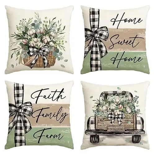 Home Sweet Home Farmhouse Pillow Covers, 18 x 18 Inch - Set of 4