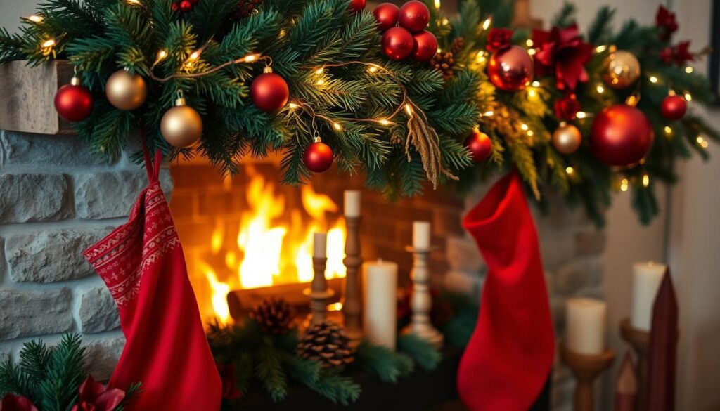 festive fireplace mantel